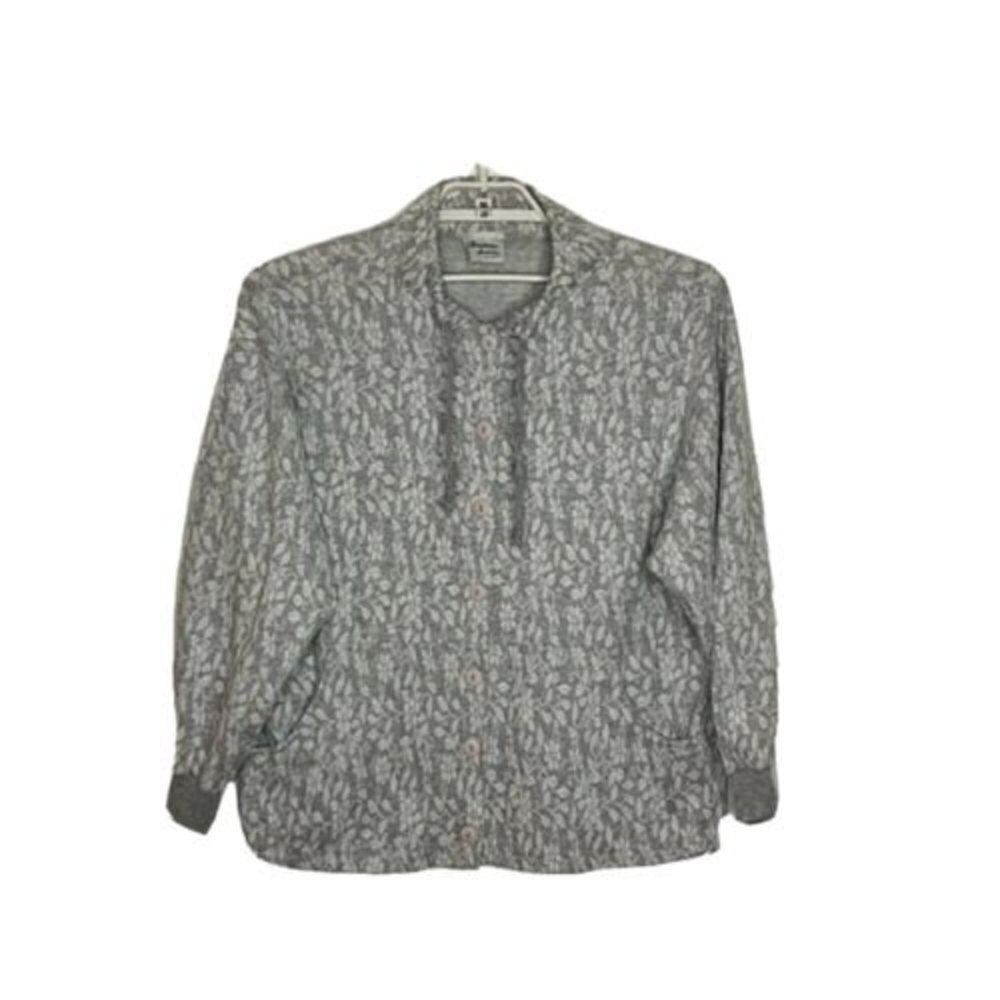 America America Los Angeles Womens Size L Jacket Gray White Floral Buttons